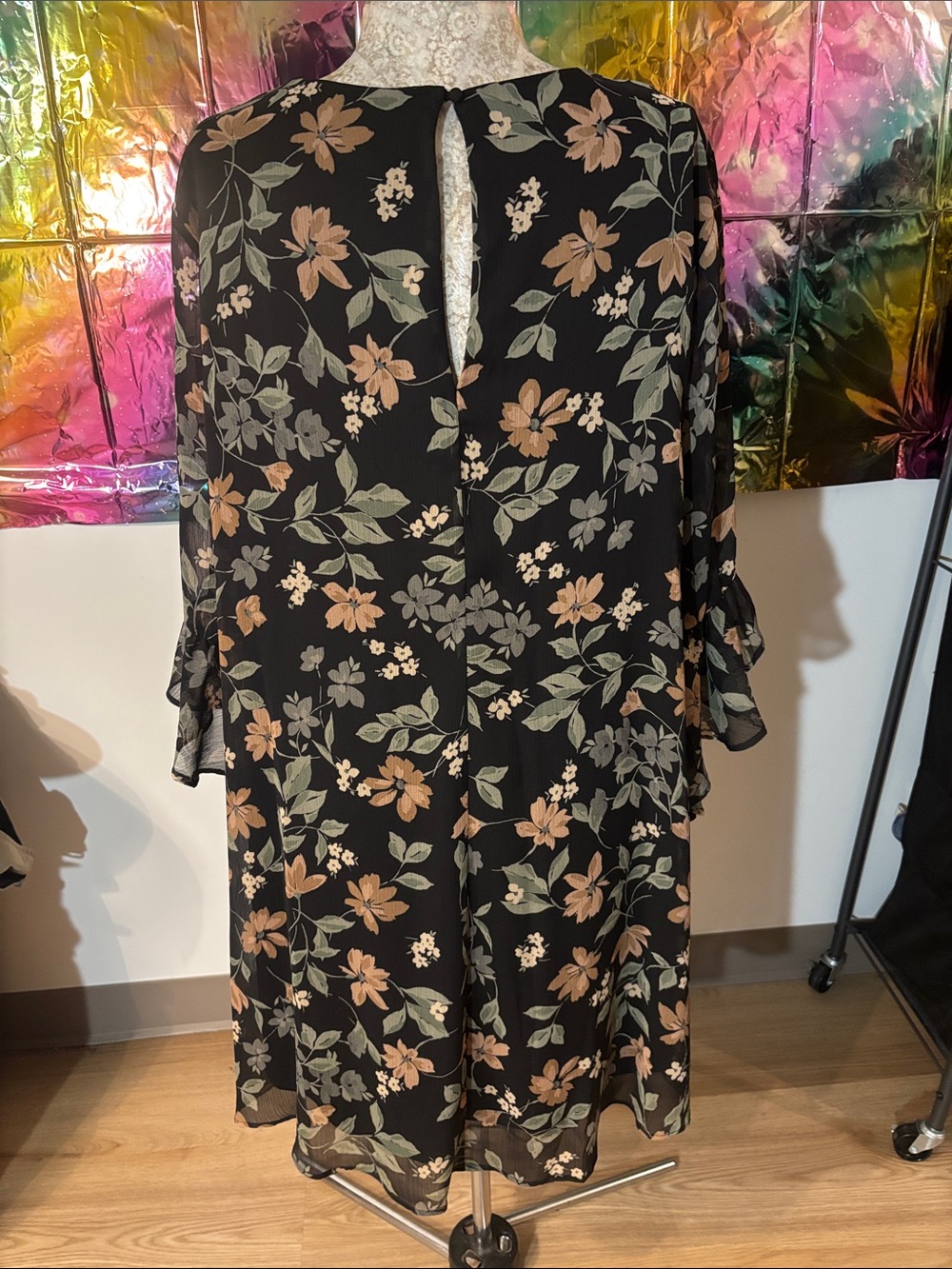 Calvin Klein Black Floral-Trim Dress - Picture 3 of 6
